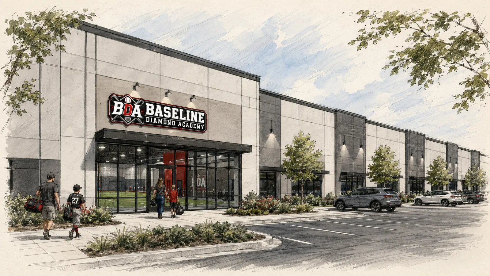 Planned headquarters ground-level arrival concept rendering